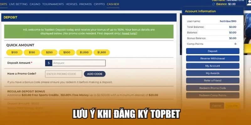 Những lưu ý khi tiến hành đăng ký Topbet